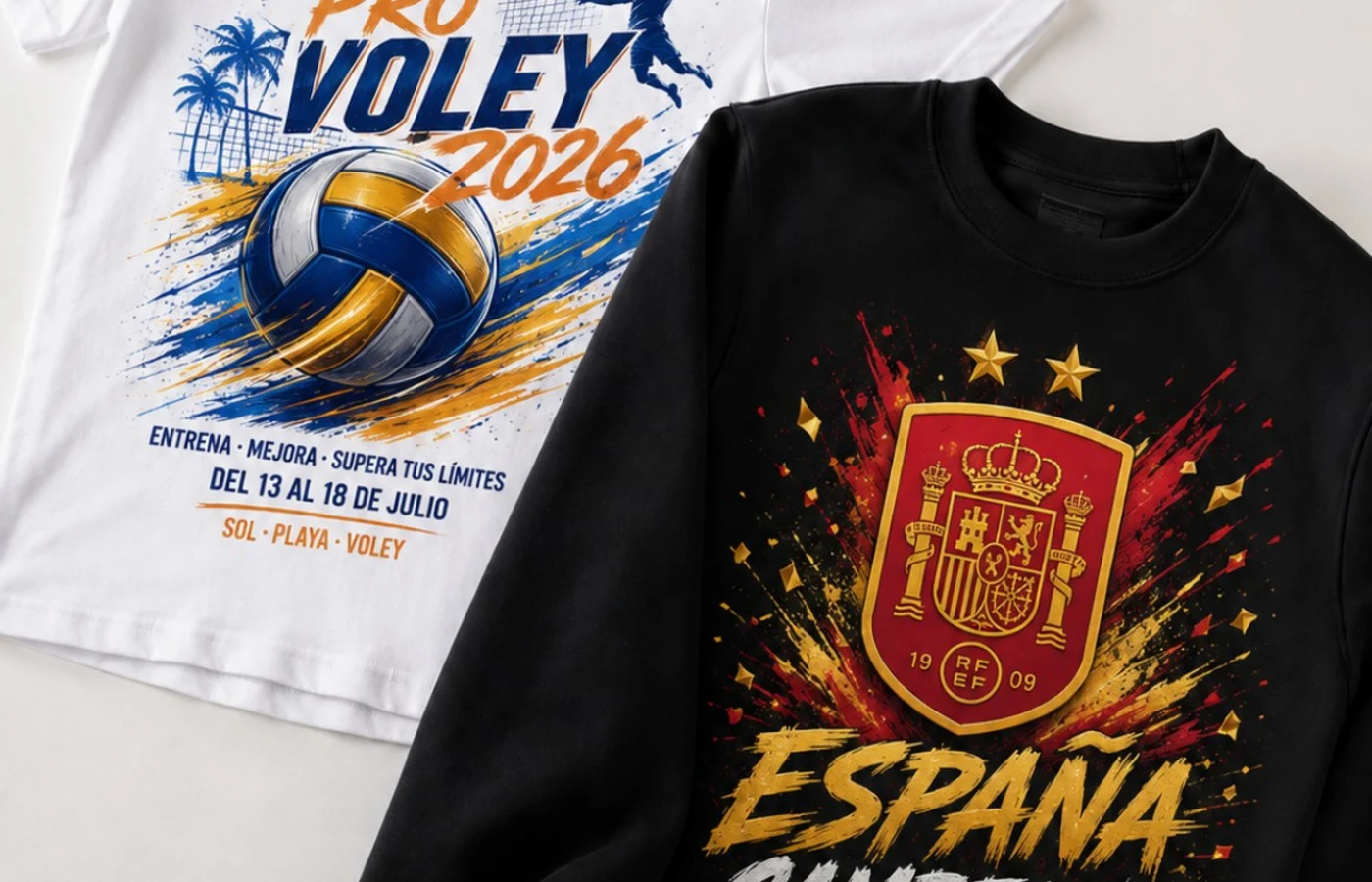 Camiseta y sudadera personalizadas con impresión digital textil para deporte y eventos
